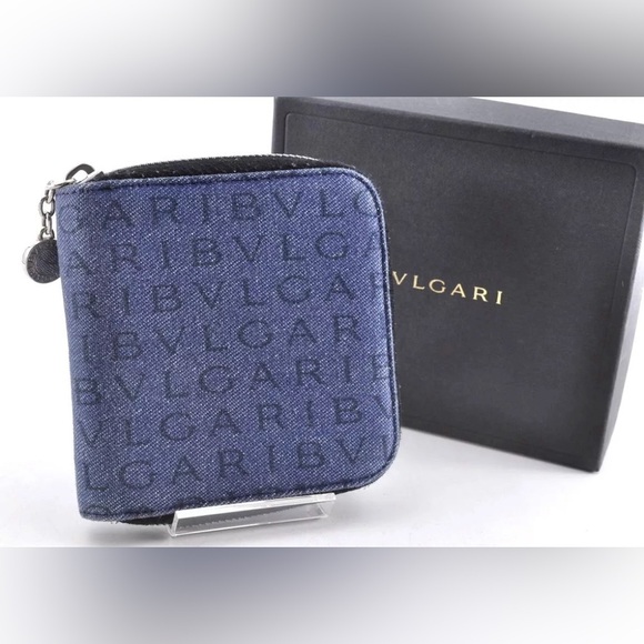 💙💙Bvlgari Blue Denim Monogram Logomania Bi-Fold Wallet w/ Box | PRELOVED! 💙💙 - Picture 1 of 13